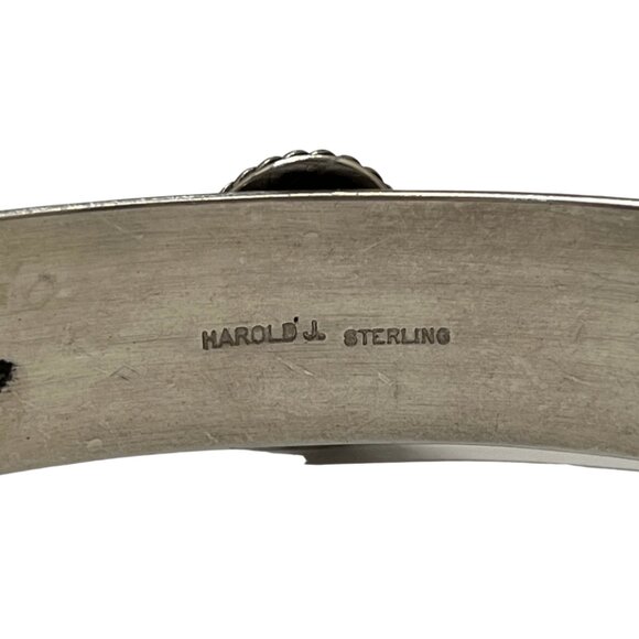 925 Sterling Silver Turquoise Artist Signed Harold J. Cuff Bracelet - Picture 3 of 8